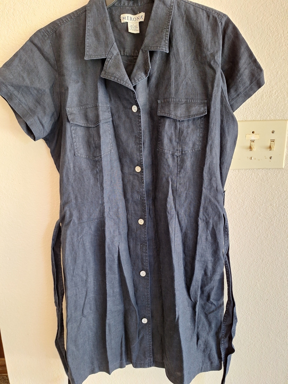 SzLJ Merona Linen Shirt Dress in Washed Navy